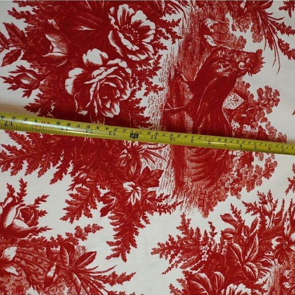 Red Toile Decorator Fabric Rooster And Rose Pattern. 1 Yard 54"W Gorgeous - Picture 5 of 8